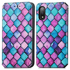 Leather Case Stands Fashionable Pattern Flip Cover Holder S02D for Sony Xperia Ace II SO-41B Purple