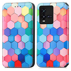 Leather Case Stands Fashionable Pattern Flip Cover Holder S02D for Vivo iQOO 9T 5G Colorful