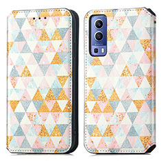 Leather Case Stands Fashionable Pattern Flip Cover Holder S02D for Vivo iQOO Z3 5G White