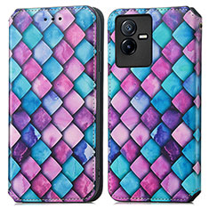 Leather Case Stands Fashionable Pattern Flip Cover Holder S02D for Vivo iQOO Z6x Purple