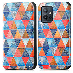 Leather Case Stands Fashionable Pattern Flip Cover Holder S02D for Vivo T1 5G India Brown