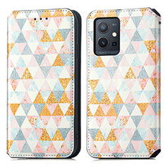 Leather Case Stands Fashionable Pattern Flip Cover Holder S02D for Vivo T1 5G India White