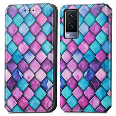 Leather Case Stands Fashionable Pattern Flip Cover Holder S02D for Vivo V21e 5G Purple