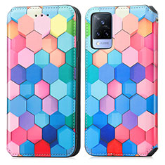 Leather Case Stands Fashionable Pattern Flip Cover Holder S02D for Vivo V21s 5G Colorful