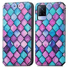 Leather Case Stands Fashionable Pattern Flip Cover Holder S02D for Vivo V21s 5G Purple