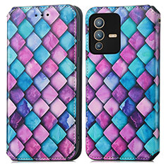 Leather Case Stands Fashionable Pattern Flip Cover Holder S02D for Vivo V23 5G Purple