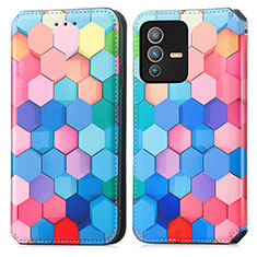 Leather Case Stands Fashionable Pattern Flip Cover Holder S02D for Vivo V23 Pro 5G Colorful