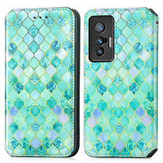 Leather Case Stands Fashionable Pattern Flip Cover Holder S02D for Vivo X70t Green