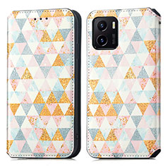 Leather Case Stands Fashionable Pattern Flip Cover Holder S02D for Vivo Y10 White