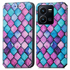 Leather Case Stands Fashionable Pattern Flip Cover Holder S02D for Vivo Y35 4G Purple