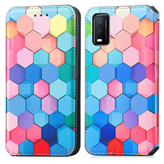 Leather Case Stands Fashionable Pattern Flip Cover Holder S02D for Vivo Y3s (2021) Colorful