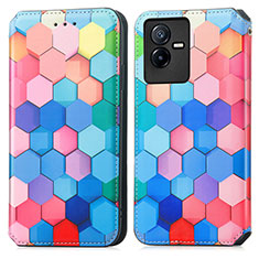 Leather Case Stands Fashionable Pattern Flip Cover Holder S02D for Vivo Y73t Colorful