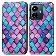 Leather Case Stands Fashionable Pattern Flip Cover Holder S02D for Vivo Y77e 5G Purple