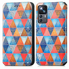 Leather Case Stands Fashionable Pattern Flip Cover Holder S02D for Xiaomi Mi 12T 5G Brown