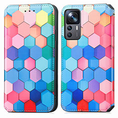 Leather Case Stands Fashionable Pattern Flip Cover Holder S02D for Xiaomi Mi 12T 5G Colorful