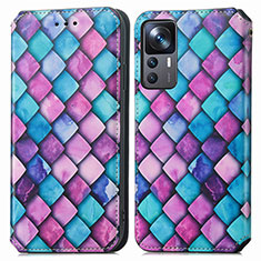 Leather Case Stands Fashionable Pattern Flip Cover Holder S02D for Xiaomi Mi 12T 5G Purple