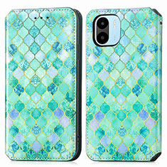 Leather Case Stands Fashionable Pattern Flip Cover Holder S02D for Xiaomi Poco C51 Green