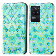 Leather Case Stands Fashionable Pattern Flip Cover Holder S02D for Xiaomi Poco F4 5G Green