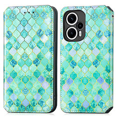 Leather Case Stands Fashionable Pattern Flip Cover Holder S02D for Xiaomi Poco F5 5G Green