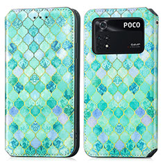 Leather Case Stands Fashionable Pattern Flip Cover Holder S02D for Xiaomi Poco M4 Pro 4G Green