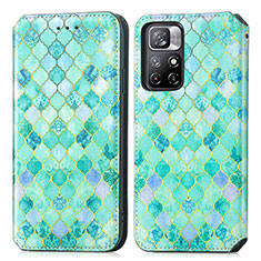 Leather Case Stands Fashionable Pattern Flip Cover Holder S02D for Xiaomi Poco M4 Pro 5G Green