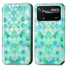 Leather Case Stands Fashionable Pattern Flip Cover Holder S02D for Xiaomi Poco X4 Pro 5G Green