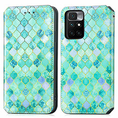 Leather Case Stands Fashionable Pattern Flip Cover Holder S02D for Xiaomi Redmi 10 4G Green