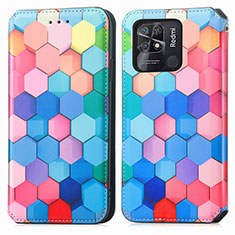 Leather Case Stands Fashionable Pattern Flip Cover Holder S02D for Xiaomi Redmi 10 India Colorful