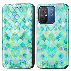 Leather Case Stands Fashionable Pattern Flip Cover Holder S02D for Xiaomi Redmi 12C 4G Green