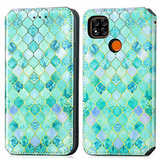 Leather Case Stands Fashionable Pattern Flip Cover Holder S02D for Xiaomi Redmi 9 Activ Green