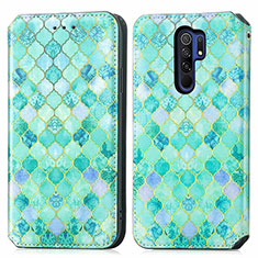 Leather Case Stands Fashionable Pattern Flip Cover Holder S02D for Xiaomi Redmi 9 Green