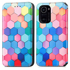 Leather Case Stands Fashionable Pattern Flip Cover Holder S02D for Xiaomi Redmi K40 5G Colorful