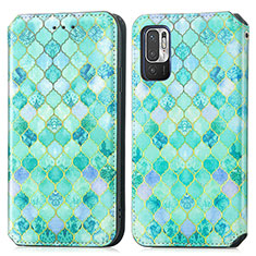 Leather Case Stands Fashionable Pattern Flip Cover Holder S02D for Xiaomi Redmi Note 10 5G Green