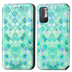 Leather Case Stands Fashionable Pattern Flip Cover Holder S02D for Xiaomi Redmi Note 10 JE 5G Green