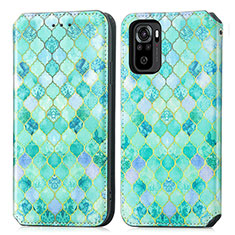 Leather Case Stands Fashionable Pattern Flip Cover Holder S02D for Xiaomi Redmi Note 10S 4G Green