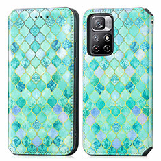 Leather Case Stands Fashionable Pattern Flip Cover Holder S02D for Xiaomi Redmi Note 11 5G Green