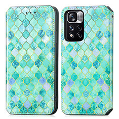 Leather Case Stands Fashionable Pattern Flip Cover Holder S02D for Xiaomi Redmi Note 11 Pro+ Plus 5G Green