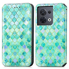 Leather Case Stands Fashionable Pattern Flip Cover Holder S02D for Xiaomi Redmi Note 13 5G Green