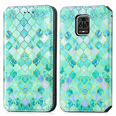 Leather Case Stands Fashionable Pattern Flip Cover Holder S02D for Xiaomi Redmi Note 9S Green