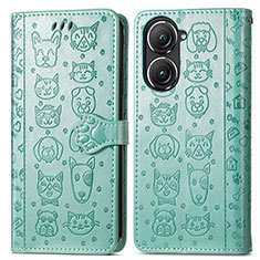 Leather Case Stands Fashionable Pattern Flip Cover Holder S03D for Asus Zenfone 9 Green