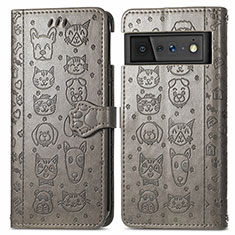 Leather Case Stands Fashionable Pattern Flip Cover Holder S03D for Google Pixel 6 Pro 5G Gray