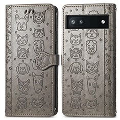 Leather Case Stands Fashionable Pattern Flip Cover Holder S03D for Google Pixel 6a 5G Gray