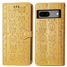 Leather Case Stands Fashionable Pattern Flip Cover Holder S03D for Google Pixel 7a 5G Yellow