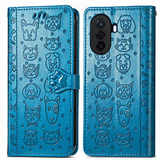 Leather Case Stands Fashionable Pattern Flip Cover Holder S03D for Huawei Enjoy 50 Blue