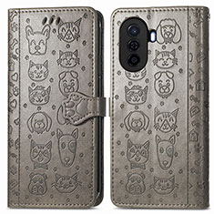 Leather Case Stands Fashionable Pattern Flip Cover Holder S03D for Huawei Enjoy 50 Gray