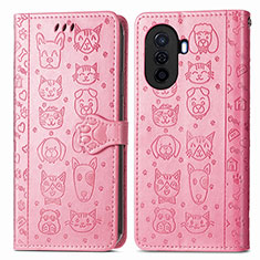 Leather Case Stands Fashionable Pattern Flip Cover Holder S03D for Huawei Enjoy 50 Pink