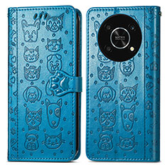 Leather Case Stands Fashionable Pattern Flip Cover Holder S03D for Huawei Enjoy 50 Pro Blue