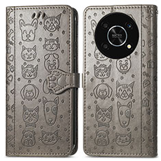 Leather Case Stands Fashionable Pattern Flip Cover Holder S03D for Huawei Enjoy 50 Pro Gray