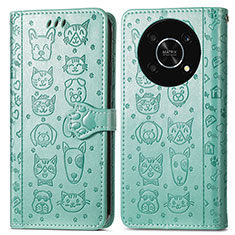 Leather Case Stands Fashionable Pattern Flip Cover Holder S03D for Huawei Enjoy 50 Pro Green