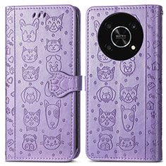 Leather Case Stands Fashionable Pattern Flip Cover Holder S03D for Huawei Enjoy 50 Pro Purple